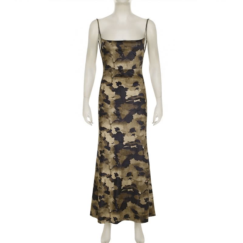 Chic Abstract Camo Maxi Slip Dress – Backless Elegance for Fall Nights