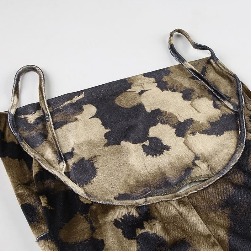 Chic Abstract Camo Maxi Slip Dress – Backless Elegance for Fall Nights