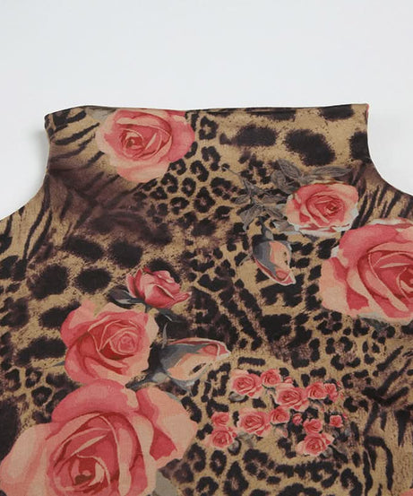 Fierce Floral Leopard Print Mock Neck Top - Chic Ruched Sleeveless Blouse