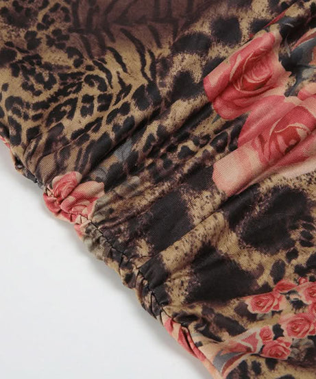 Fierce Floral Leopard Print Mock Neck Top - Chic Ruched Sleeveless Blouse