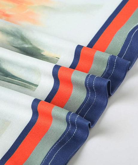 Effortless Chic: Watercolor Floral Mini Skirt with Stylish Striped Hem – Your Fall Transition Essential