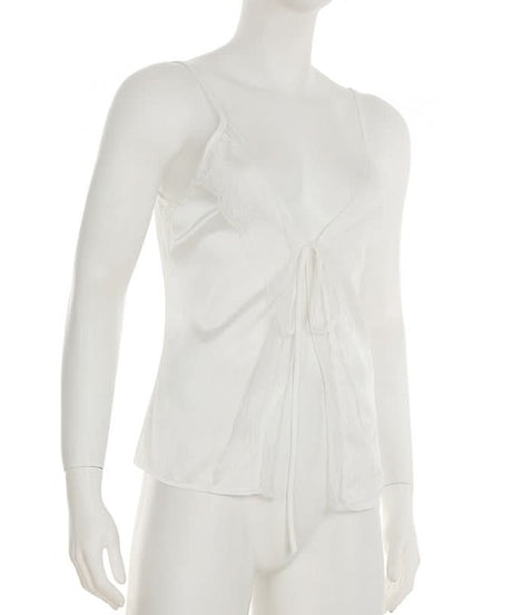 Fall Luxe: Silky Satin Lace V-Neck Cami with Self-Tie Detail – Perfect for Layering & Holiday Glam