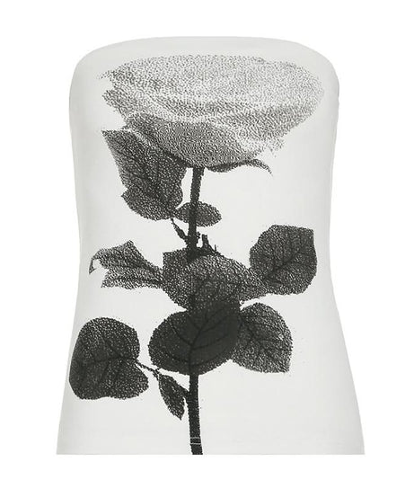 Chic Monochrome Rose Print Strapless Tube Top - Effortless Fall Style