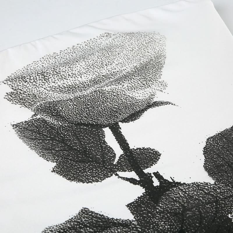 Chic Monochrome Rose Print Strapless Tube Top - Effortless Fall Style