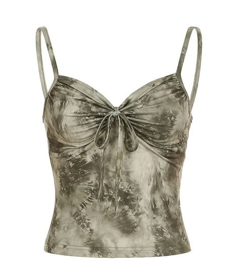 Effortless Chic Sage Tie-Dye Ruched Cami Top - Backless & Ready for Fall