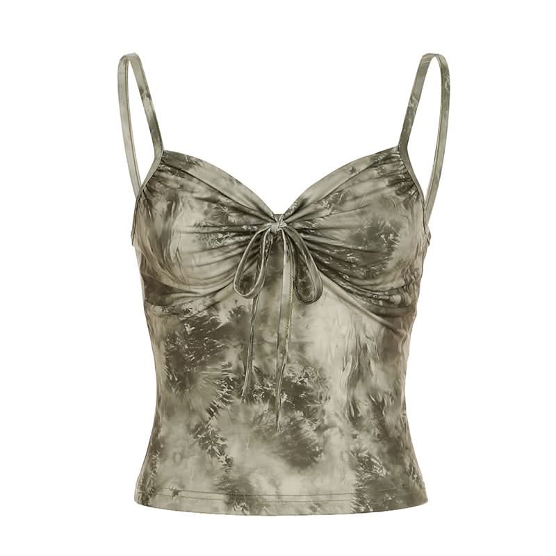 Effortless Chic Sage Tie-Dye Ruched Cami Top - Backless & Ready for Fall