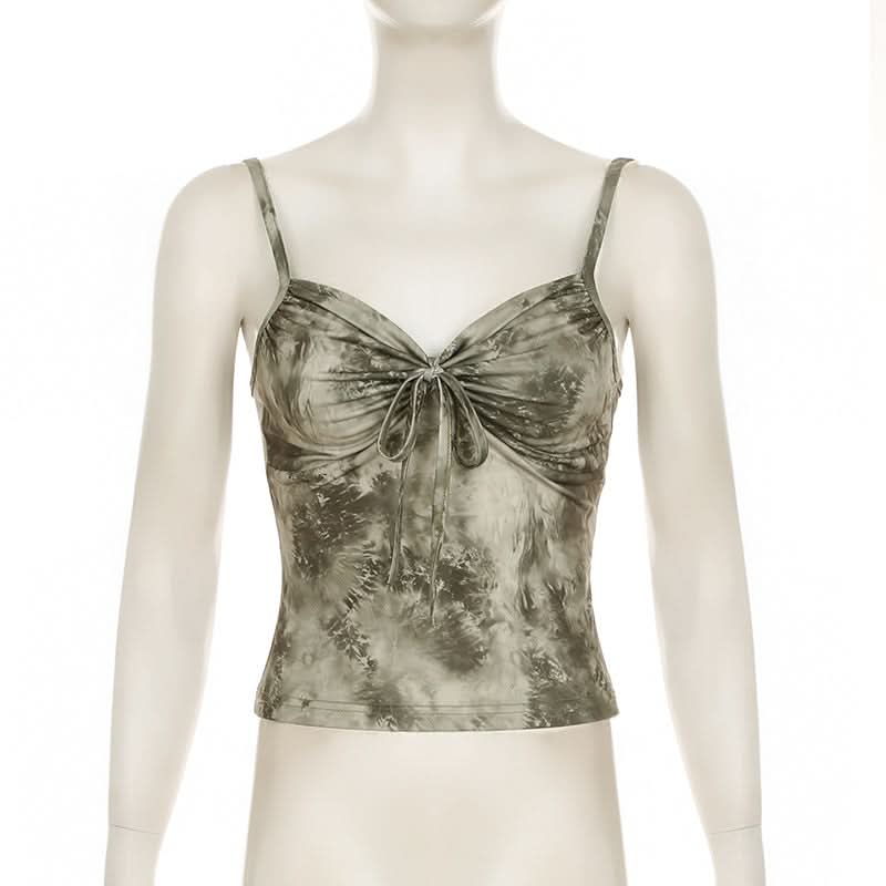 Effortless Chic Sage Tie-Dye Ruched Cami Top - Backless & Ready for Fall