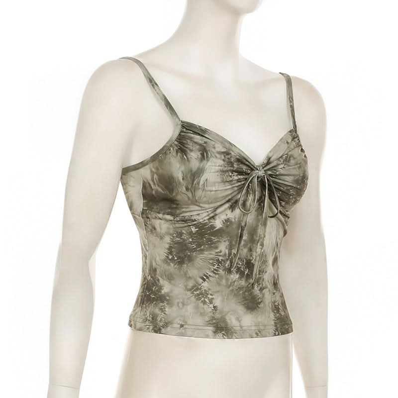 Effortless Chic Sage Tie-Dye Ruched Cami Top - Backless & Ready for Fall