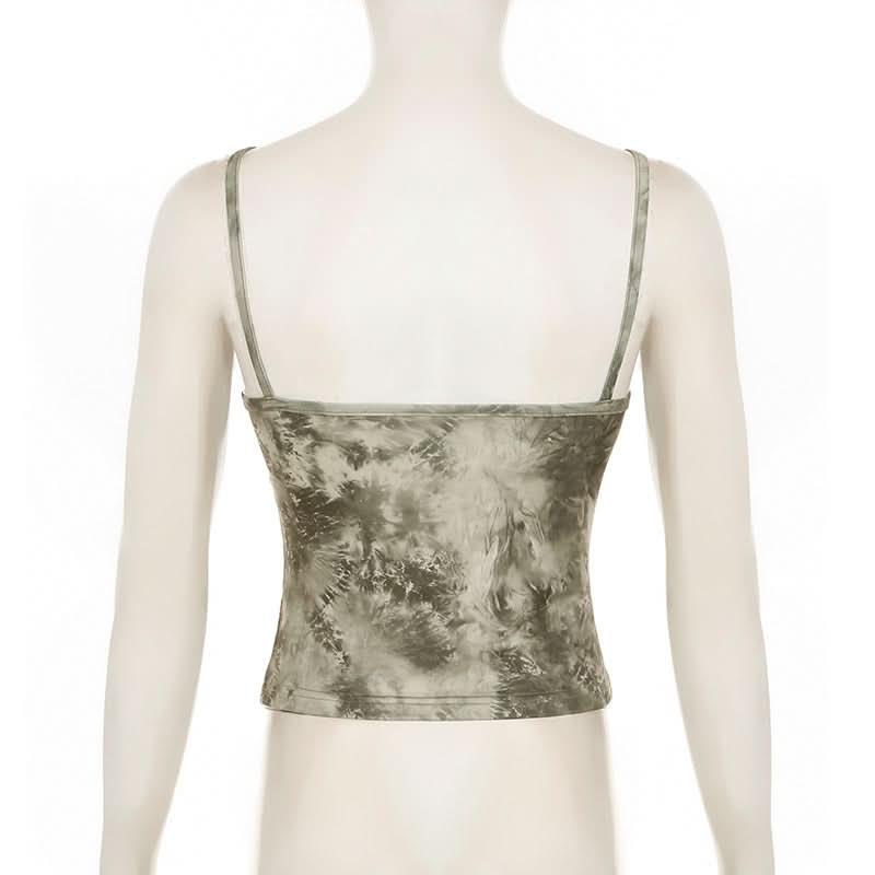 Effortless Chic Sage Tie-Dye Ruched Cami Top - Backless & Ready for Fall