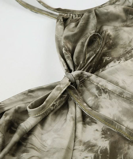 Effortless Chic Sage Tie-Dye Ruched Cami Top - Backless & Ready for Fall