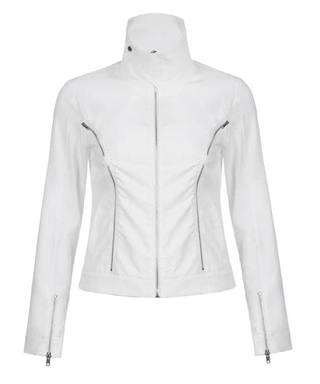 Racer Girl Cropped Faux Leather Moto Jacket - Y2K Black & White Statement for Fall