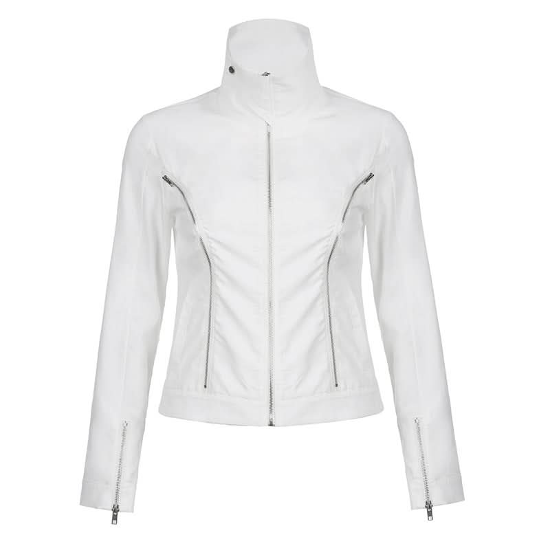 Racer Girl Cropped Faux Leather Moto Jacket - Y2K Black & White Statement for Fall