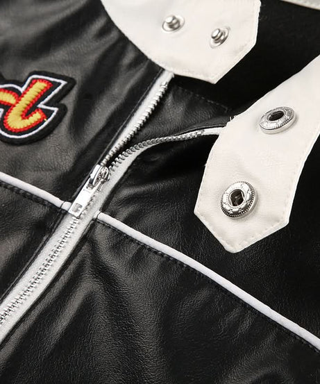 Racer Girl Cropped Faux Leather Moto Jacket - Y2K Black & White Statement for Fall