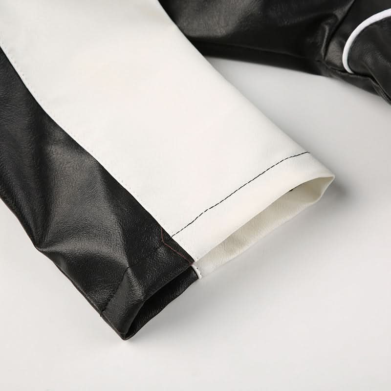 Racer Girl Cropped Faux Leather Moto Jacket - Y2K Black & White Statement for Fall