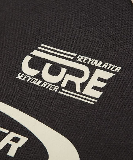 Cozy Fall Vibes: Women's 'SEE YOULATER' Graphic Athleisure Sweatshirt - Black & Burgundy Raglan Crewneck