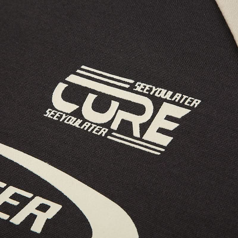 Cozy Fall Vibes: Women's 'SEE YOULATER' Graphic Athleisure Sweatshirt - Black & Burgundy Raglan Crewneck