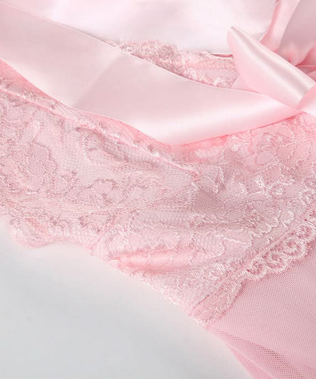 Dreamy Coquette Pink Lace Halter Mini Dress with Satin Bows