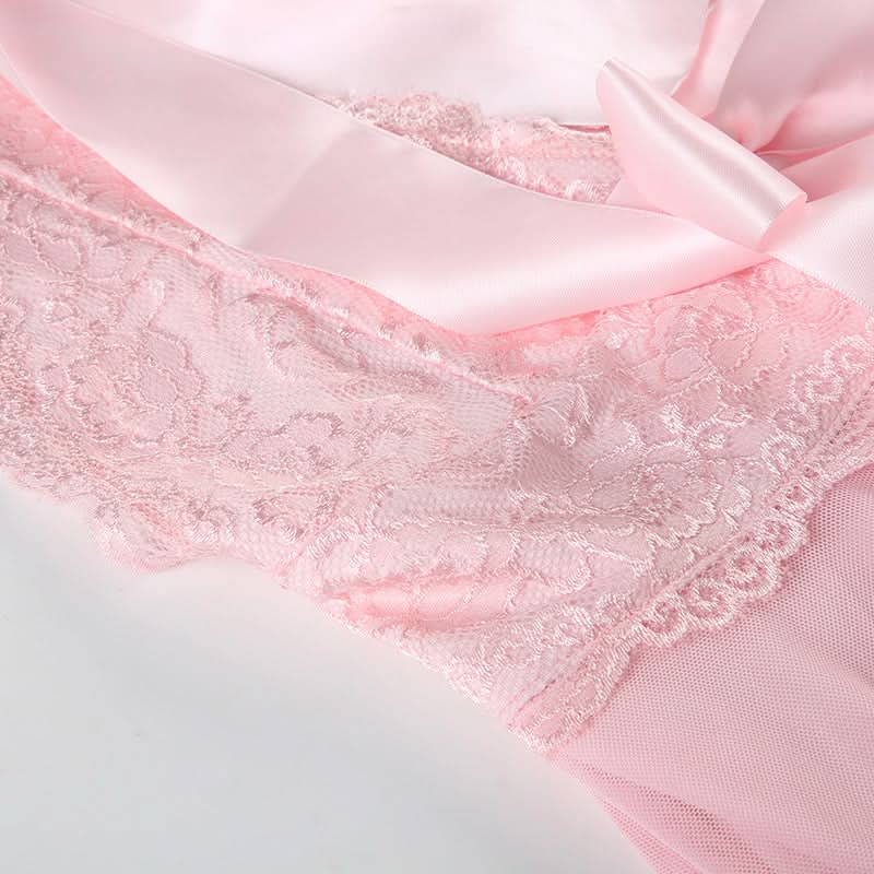 Dreamy Coquette Pink Lace Halter Mini Dress with Satin Bows