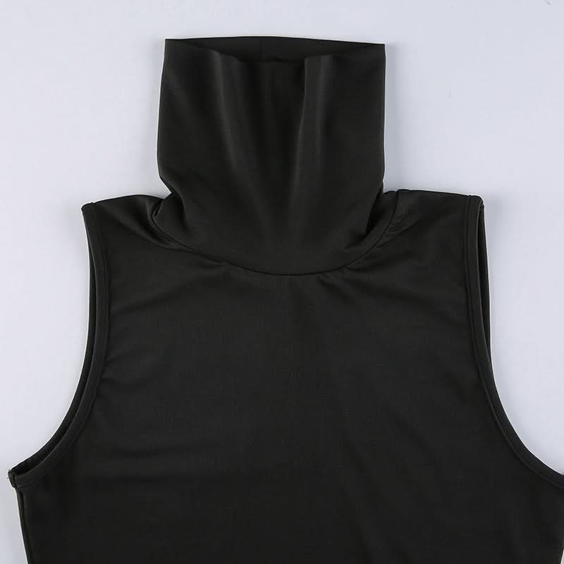 Elevated Edge: Black High-Neck Abstract Tribal Print Midi Dress - Fall's Must-Have Bodycon