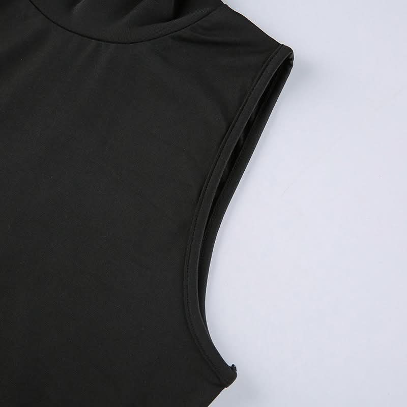 Elevated Edge: Black High-Neck Abstract Tribal Print Midi Dress - Fall's Must-Have Bodycon