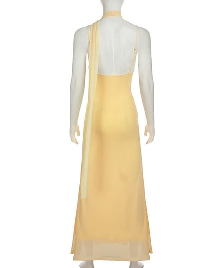Golden Bloom Asymmetric Halter Maxi Dress - Chic Fall Resort Wear
