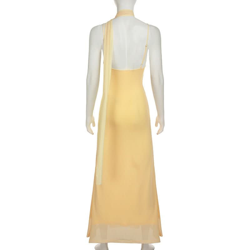 Golden Bloom Asymmetric Halter Maxi Dress - Chic Fall Resort Wear