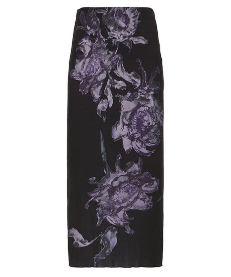 Elegant Fall Floral Midi Skirt | Black & Violet Autumn Bloom for Women