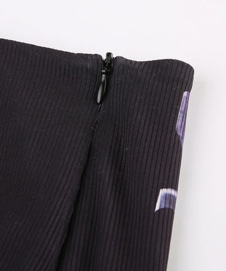 Elegant Fall Floral Midi Skirt | Black & Violet Autumn Bloom for Women