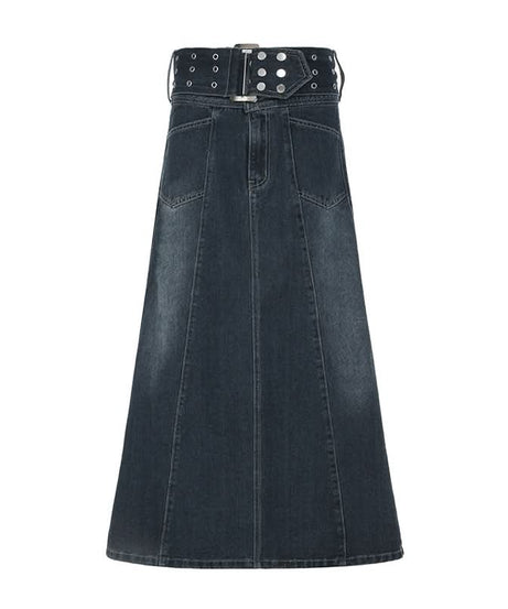 Y2K Revival Dark Wash Denim Maxi Skirt with Statement Studded Belt – Fall 2025 Must-Have