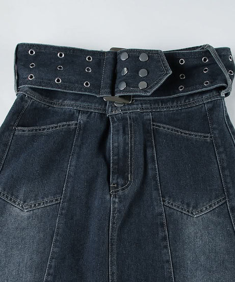 Y2K Revival Dark Wash Denim Maxi Skirt with Statement Studded Belt – Fall 2025 Must-Have