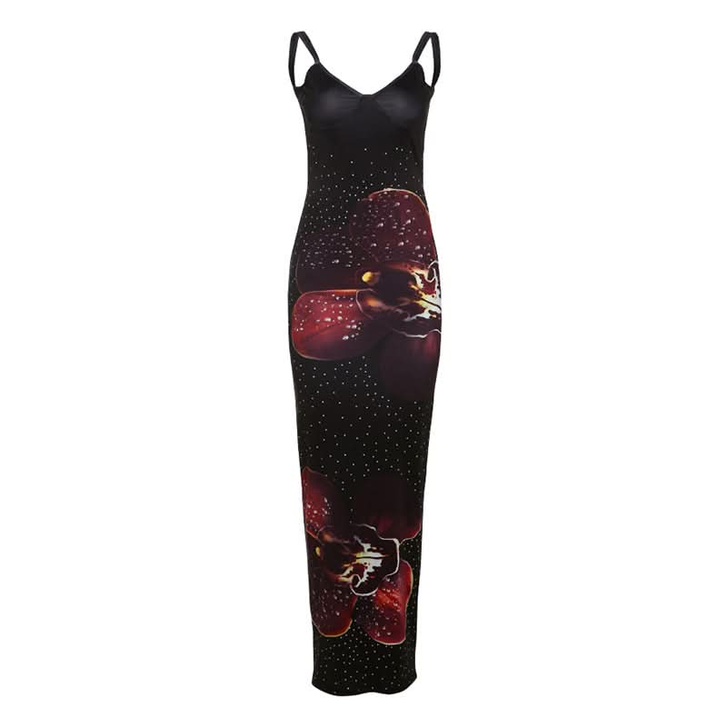 Enchanting Orchid Bloom V-Neck Slip Maxi Dress - Your Go-To for Fall Evenings & Holiday Parties