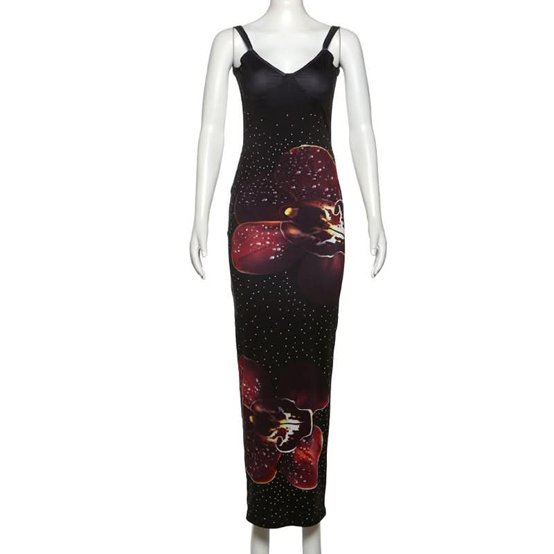 Enchanting Orchid Bloom V-Neck Slip Maxi Dress - Your Go-To for Fall Evenings & Holiday Parties