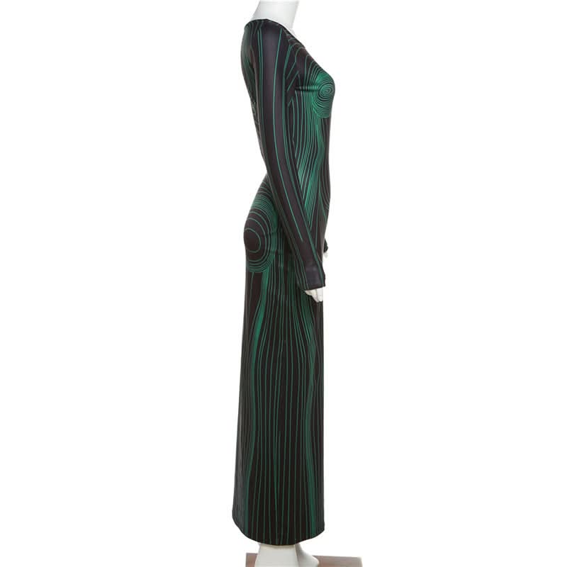 Sculpted Illusion Long Sleeve Maxi Dress - Futuristic Contour Bodycon for Fall