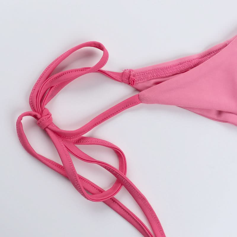 Blessed Babe Pink Rhinestone Crop Top & Tie-Side Bikini Set – Y2K Fall Fashion Trend