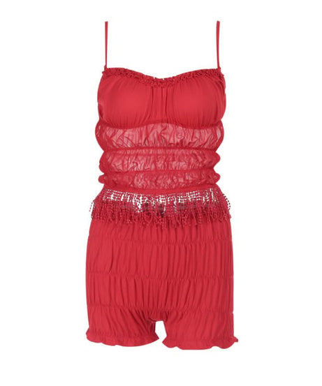 Spicy Red Tassel Mesh Cami Shorts Set - Your Flirty Fall Getaway & Cozy Holiday Loungewear