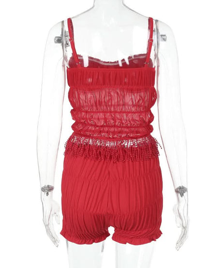 Spicy Red Tassel Mesh Cami Shorts Set - Your Flirty Fall Getaway & Cozy Holiday Loungewear