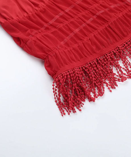 Spicy Red Tassel Mesh Cami Shorts Set - Your Flirty Fall Getaway & Cozy Holiday Loungewear