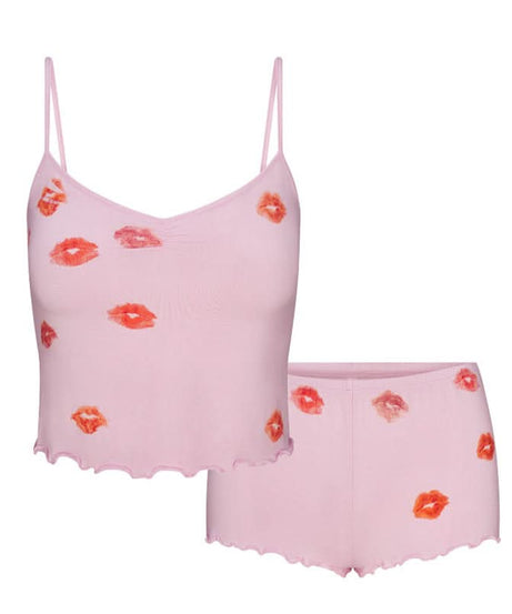 Sweet Kisses Pink Ruffle Cami & Shorts Loungewear Set - Your Cozy Fall Night In Essential