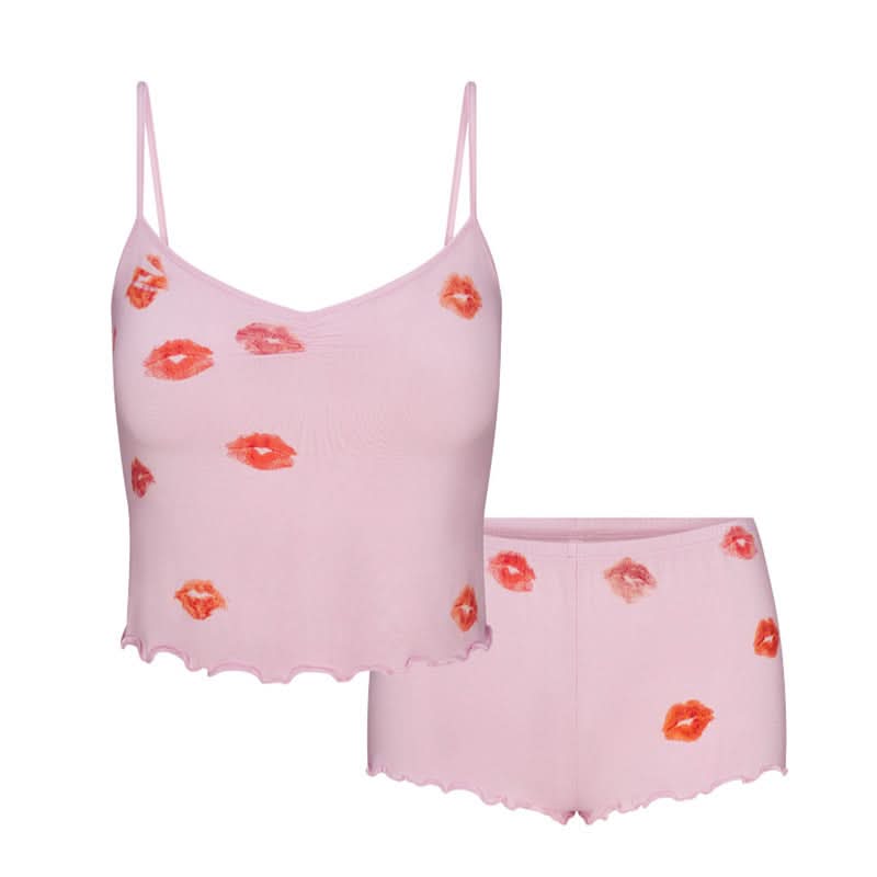 Sweet Kisses Pink Ruffle Cami & Shorts Loungewear Set - Your Cozy Fall Night In Essential