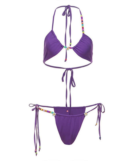 Vibrant Purple Beaded Halter Bikini Set – Your Chic Resort & Vacation Swimsuit