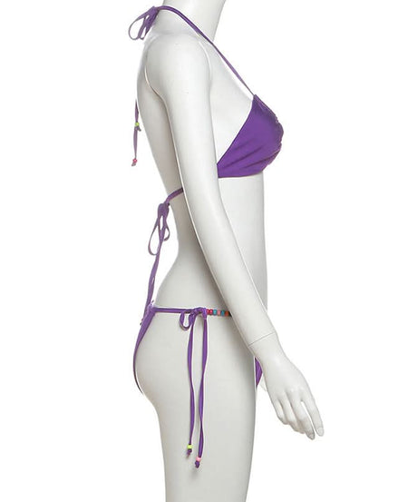 Vibrant Purple Beaded Halter Bikini Set – Your Chic Resort & Vacation Swimsuit