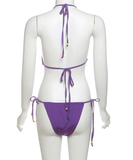 Vibrant Purple Beaded Halter Bikini Set – Your Chic Resort & Vacation Swimsuit