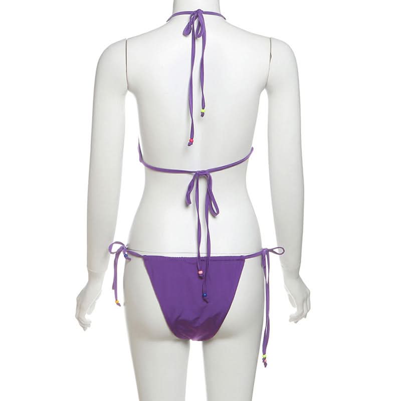 Vibrant Purple Beaded Halter Bikini Set – Your Chic Resort & Vacation Swimsuit