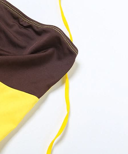 Effortless Autumn Style: Color Block Halter Top & Shorts Set - Cozy Comfort & O-Ring Charm
