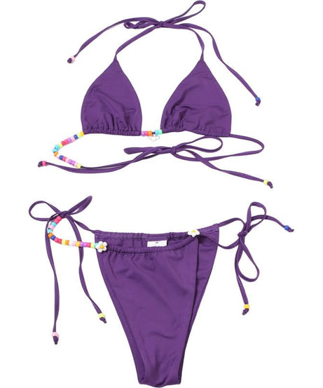 Vibrant Purple Beaded Halter Bikini Set – Your Chic Resort & Vacation Swimsuit