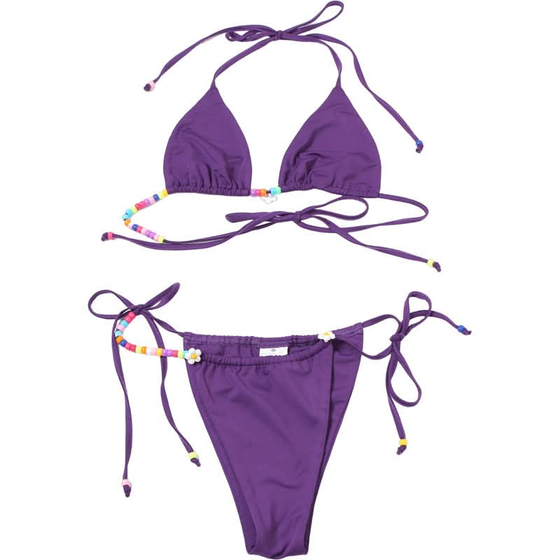 Vibrant Purple Beaded Halter Bikini Set – Your Chic Resort & Vacation Swimsuit