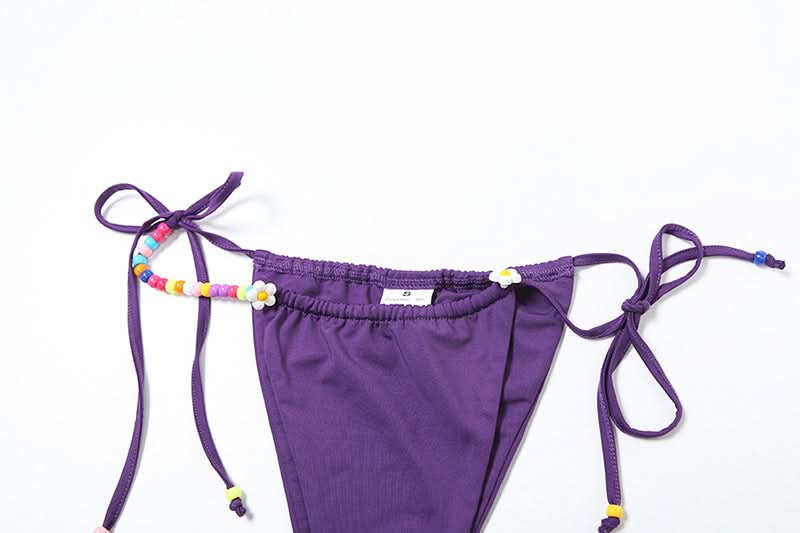 Vibrant Purple Beaded Halter Bikini Set – Your Chic Resort & Vacation Swimsuit