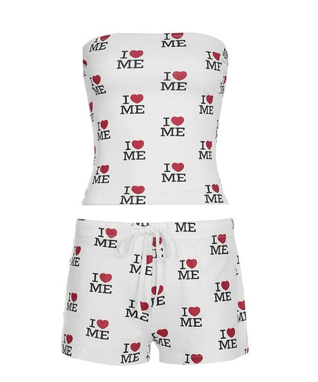 Cozy 'I ❤️ Me' Self-Love Tube Top & Shorts Loungewear Pajama Set for Women