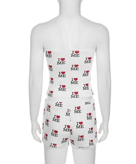 Cozy 'I ❤️ Me' Self-Love Tube Top & Shorts Loungewear Pajama Set for Women