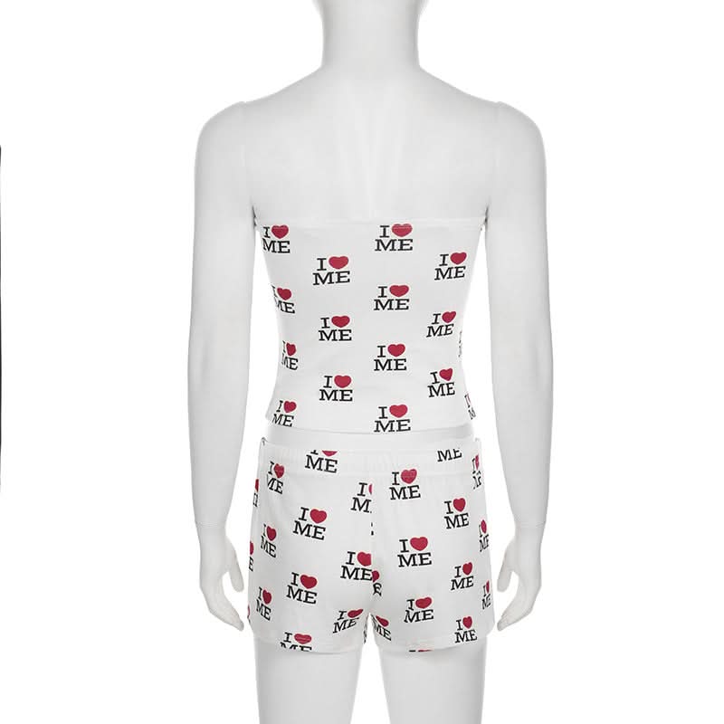 Cozy 'I ❤️ Me' Self-Love Tube Top & Shorts Loungewear Pajama Set for Women